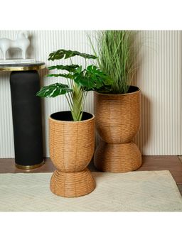 Logam - Beige Rattan Planter (Set Of 2)