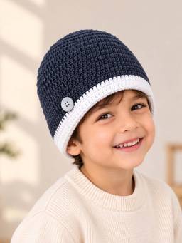 FUNKRAFTS - Kids Handmade Knitted Woolen Beanie Cap - Grey