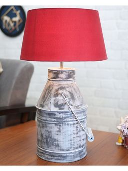 Homesake - Whitewash Milk Can Table Lamp Red shade