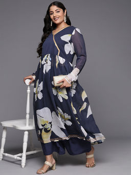 A plus by Ahalyaa - Plus Size Floral Printed Zari Angrakha Anarkali Kurta Set