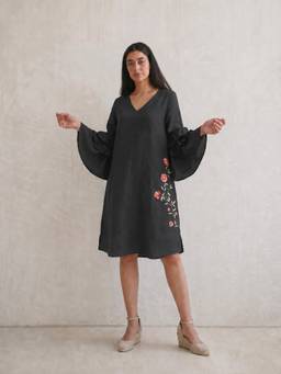 Kaveri - Black Rose Garden Tan Tan Dress