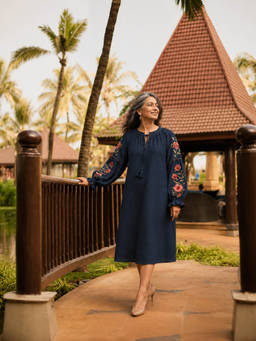 Kaveri - Blue Rose Garden Tan Tan Dress