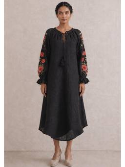 Kaveri - Black Rose Garden Peasant Dress