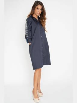 Pallavi Swadi - Navy Blue Crystal Ribbon Shirt Dress