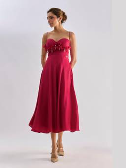 EMBLAZE - Crimson Red Embellished Bow Detailing Flayered Dress