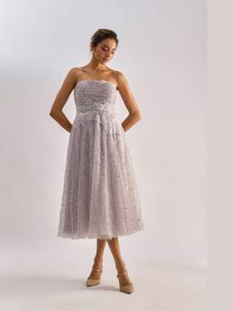 EMBLAZE - Lavender Floral Detailing Embellished Flayered Dress