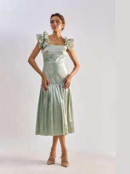 EMBLAZE - Sage Green Embellished Bow Detailing Dress