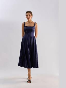 EMBLAZE - Navy Blue Embellished Flayered Dress