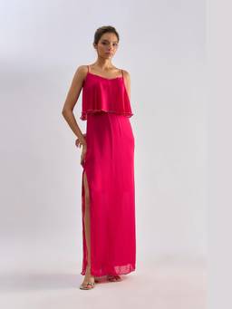 EMBLAZE - Hot Pink Layered Embellished Slip Dress