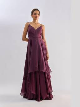 EMBLAZE - Wine Layered Organza Gown