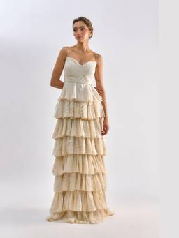 EMBLAZE - Beige Ruffle Embellished Gown