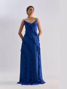 EMBLAZE - Electric Blue Ruffle Embellished Dress