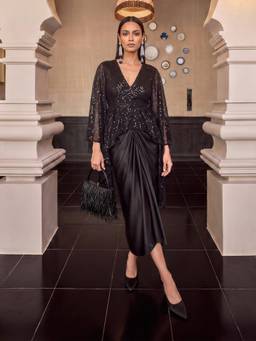 House of Fett - Black Spartan Draped Dress