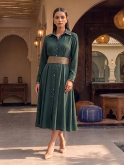 House of Fett - Green Midas Patchwork Belted Midi Dress