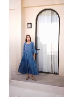 Gulabo Jaipur - Indigo Block Print Flared Dress
