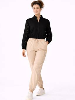 SAINTLY - Black Schiffli Bomber Jacket