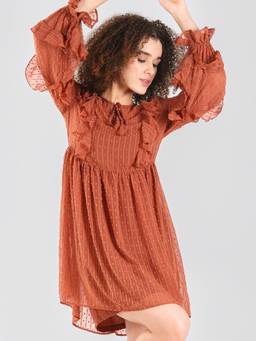 SAINTLY - Rust Ruffle Chiffon A Line Mini Dress