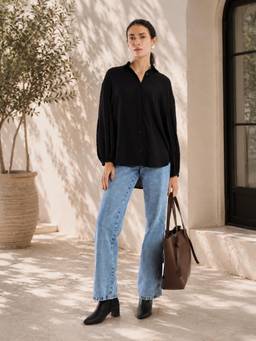 SAINTLY - Black Dobby Textured Relaxed Shirt