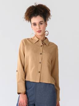 SAINTLY - Brown Utility Cotton Shirt