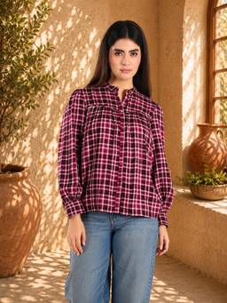 SAINTLY - Multi-Colored Checked Gathered Shirt