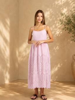 SAINTLY - Blush Pink Schiffli A Line Dress