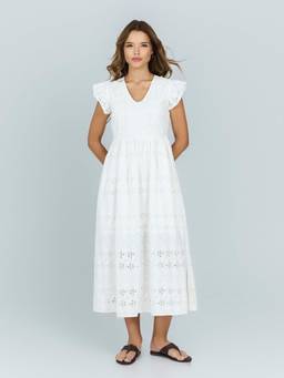 SAINTLY - White Schiffli A Line Midi Dress