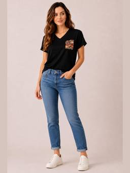 SAINTLY - Black Printed Pure Cotton Relaxed FitT-Shirt