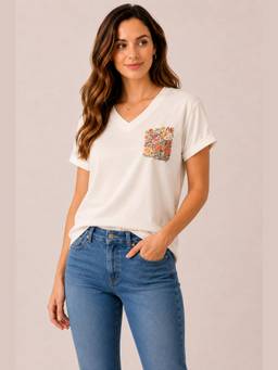 SAINTLY - White Floral Printed Pure Cotton Relaxed Fit T-Shirt