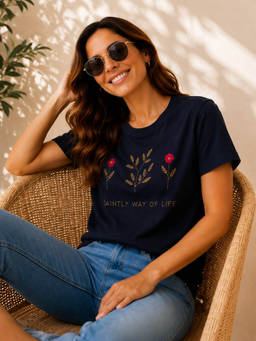 SAINTLY - Floral Embroidered Relaxed Fit T-Shirt