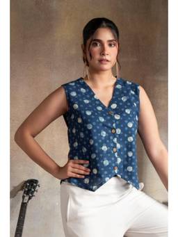 EARTHWEAR - Indigo Printed Waistcoat Top