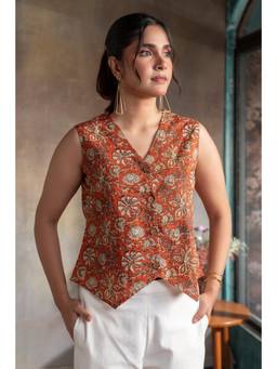 EARTHWEAR - Red Printed Waistcoat Top