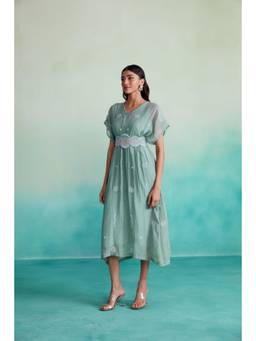 THE RIGHT CUT - Mint Blue Kaftan Dress with Hand Embroidered Belt