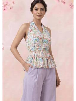 Western Era - Multi-Color V-Neck Pleated Floral Print Flare Top