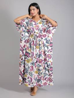 House of Gulab - Multicolor Floral Print Cotton Kaftan Maxi Dress