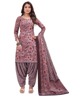 SALWAR STUDIO - Cotton Printed Brown Unstitched Dress Material (Set of 3)