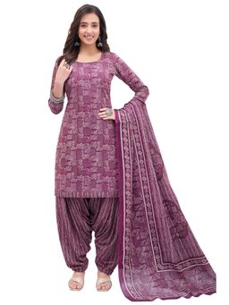 SALWAR STUDIO - Cotton Printed Wine Unstitched Dress Material (Set of 3)