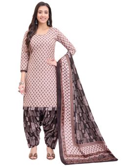 SALWAR STUDIO - Cotton Printed Beige Unstitched Dress Material (Set of 3)