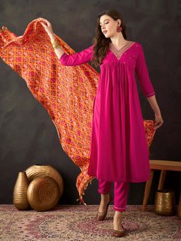 KVS FAB - Yellow Silk Blend Patola Printed Tassel Lace Dupatta