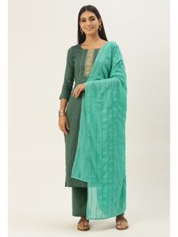 KVS FAB - Green Uppada Silk With Sequence Yoke Design Unstitched Dress Material (Set of 3)