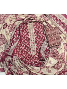 SALWAR STUDIO - Cotton Printed Maroon Unstitched Dress Material (Set of 3)