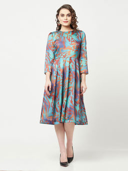 Attic Salt - Green A- Line Printed Dress