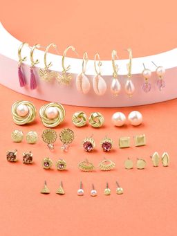 Zaveri Pearls - Set of 20 Gold Tone Classy Contemporary Studs & Drop Earrings-ZPFK14567