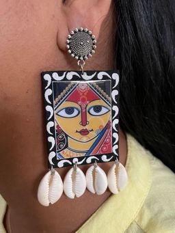 Digital Dress Room - Hand Painted Maa Durga Sea Shell Earrings