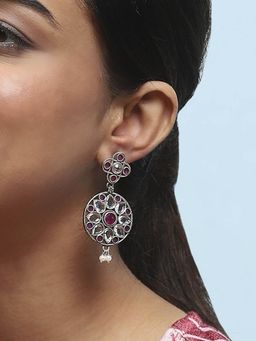 Biba - Pink White Brass Drop and Dangler Earrings