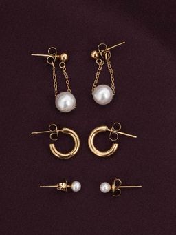 Palmonas - Womens Waterproof and Anti-Tarnish Gold Stud and Hoop Earrings (Pack of 3)