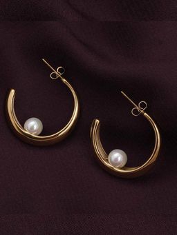 Palmonas - Waterproof and Anti-Tarnish Dainty Simple Pearl Half Hoop Earrings for Womens