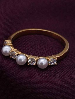 Palmonas - Womens Waterproof and Anti Tarnish Geometric Pearl Gold Ring