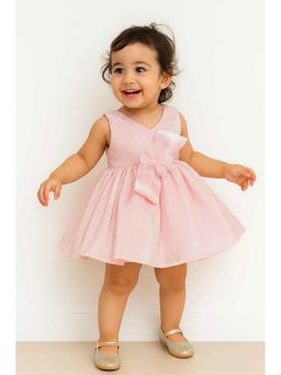Lagorii - Pink Shimmer V-Neck Party Dress With Floral Bow