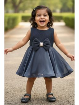 Lagorii - Navy Blue Embellished Bow Charm Party Frock With Hairband