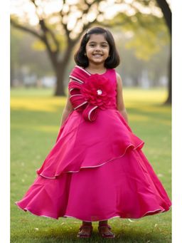 Lagorii - Pink Layered Party Gown With Floral Applique